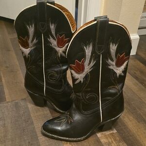Miss Black Western Cowboy Boots with Floral Embroidery
